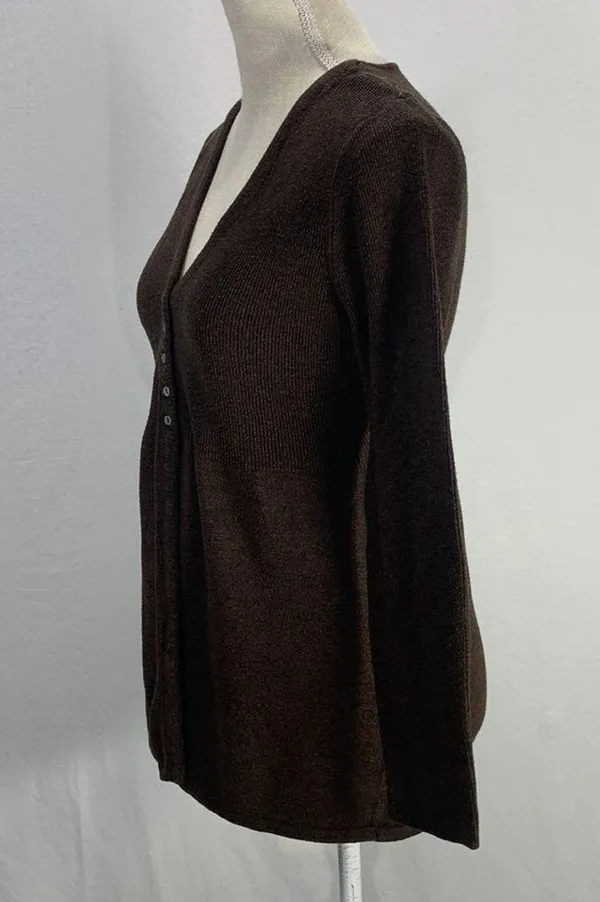 Sarah Spencer Wool Blend Brown V Neck Cardigan Sweater Size Large - Image 5