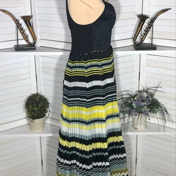 Free People Maxi Dress Striped Pleated boho fairy festival whimsigoth hippie M - Image 9
