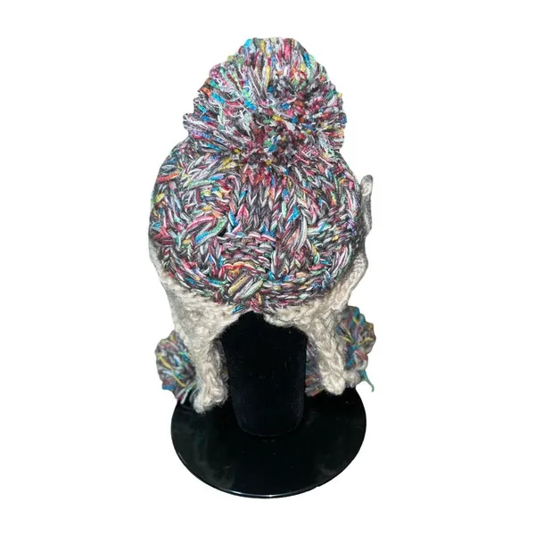 Cute Winter Beanie Pom Pom Tie Used Womens One Size - Image 3