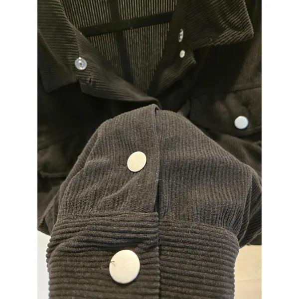 ​Hyfve Corduroy Jacket M Women Black Cropped Button Front Pocket Utility Shacket - Image 3