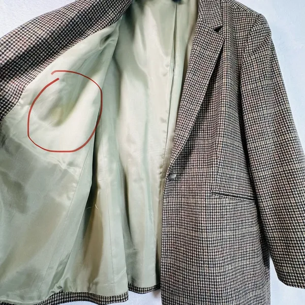 Lands End Womens 16 Wool Cashmere Houndstooth Blazer Brown Academia Equestrian - Image 5