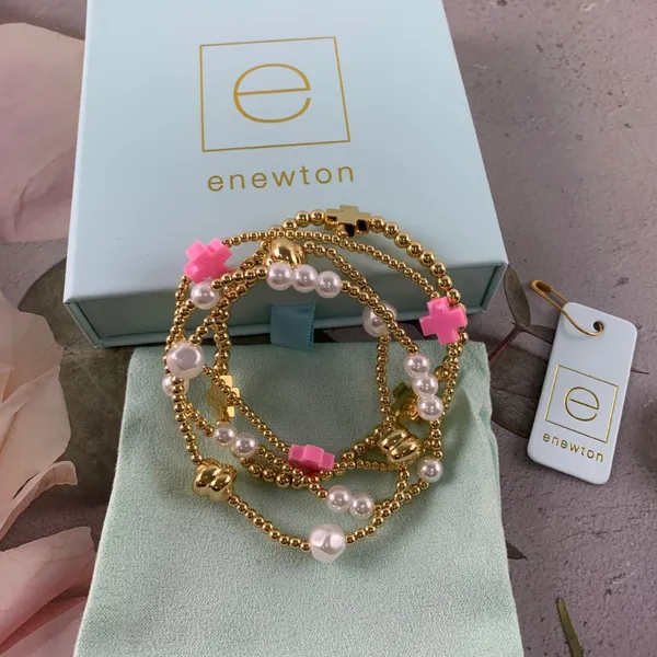 Enewton 4‑Piece Stackable Bracelet Set Gold Bead Pink Cross Pearl Detail - Image 4