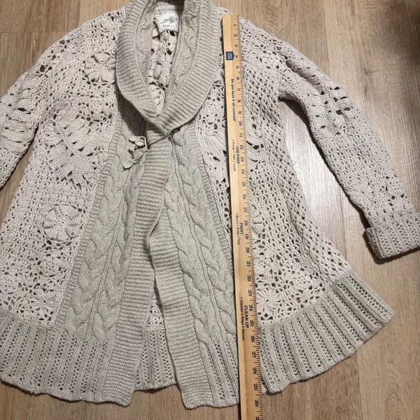 Angel of‎ the North Crochet Knit Cardigan Cream Boho Cottagecore Anthropologie - Image 9