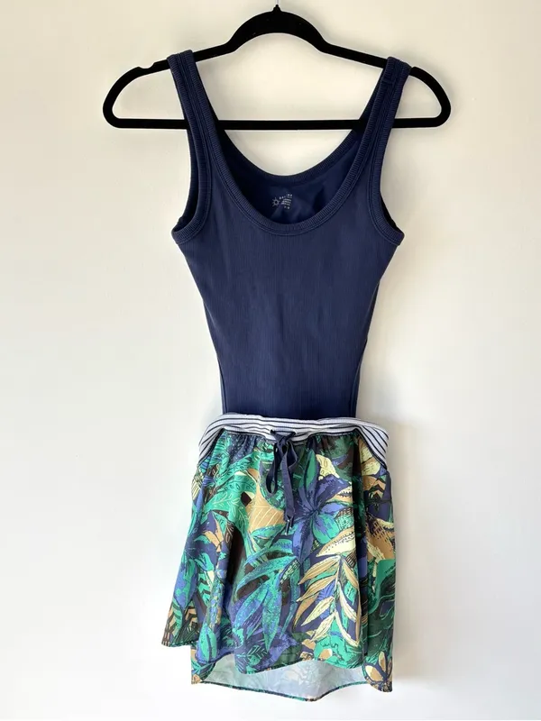 Offline by Aerie Ribbed Cut-out Romper Dress Navy Blue Green Floral Active - Image 3