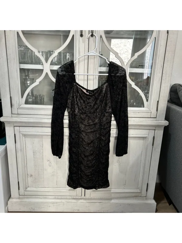 BCX Women's Y2K Black Floral Mesh Lace Ruched Mini Dress M Whimsigoth Witchy - Image 2