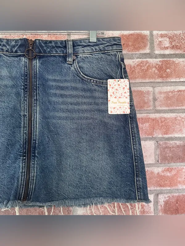 We the Free People NEW Denim Jean Mini Skirt Zip Up Women’s 30 Frayed Western - Image 4