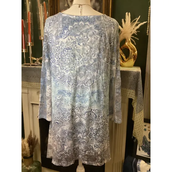 Cal Style Womens XL Blue White Mandala Paisley Lace Rhinestone Tunic Top USA‎ - Image 3