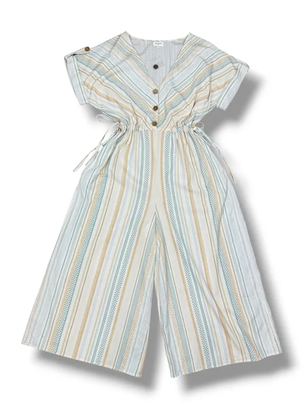 World Market Shilo Striped Wide Leg Cinch Waist‎ Jumpsuit Ivory Multi Cropped - Image 13