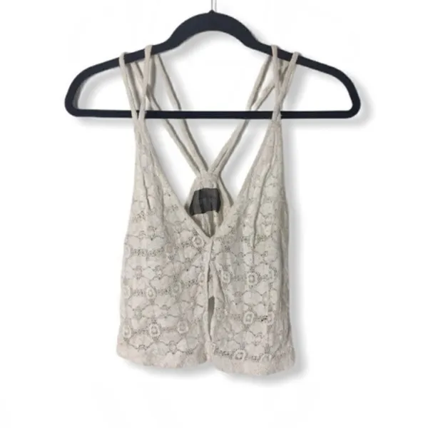 Reformation White Crochet Cropped Tank Top Women’s Size Small Keyhole Front Doub - Image 2