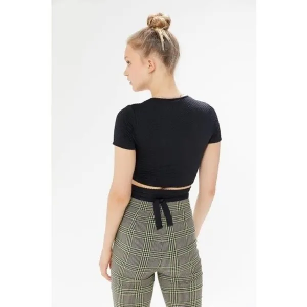 Urban Outfitters Black Tasha Twist Front Wrap Crop Top Black Size Large - Image 2