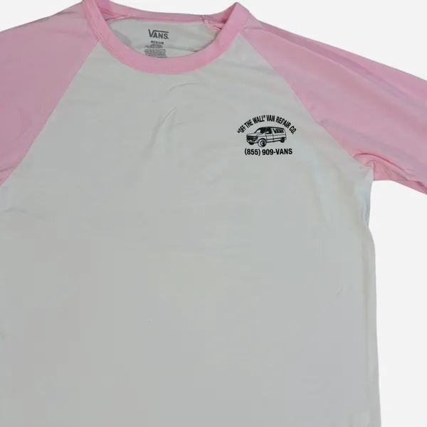 Vans Off The Wall Van Repair Co Raglan Tee Womens M Pink White Graphic Cotton - Image 10