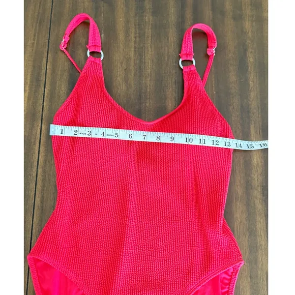 Bikini Bliss Women Hot Pink Crinkle Textured One Piece Swimsuit Size‎ L High Cut - Image 4
