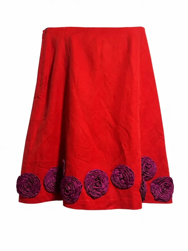 Boden Silk Linen Blend 3D Floral Embellished Skirt | Size 12 Regular | NWT - Image 3