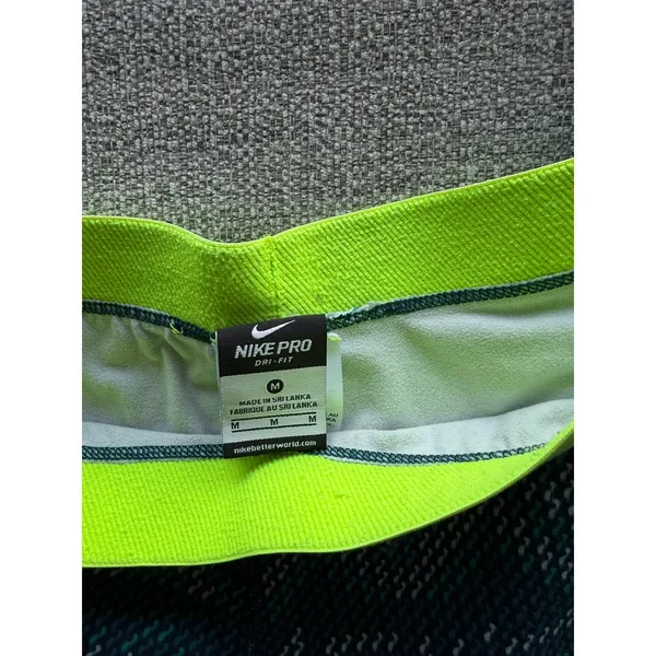 Nike Pro Dri-FIT Women Teal Green Geometric Print‎ Leggings Neon Yellow Waist M - Image 3