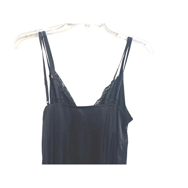 Lea & Viola NWT Black Satin Lace Slip Midi Dress 90s Lingerie Style S - Image 9