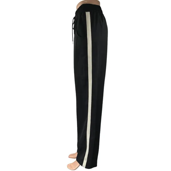 Zara Women's Black Striped High Waist Drawstring Trousers Sweatpants Size S - Image 3