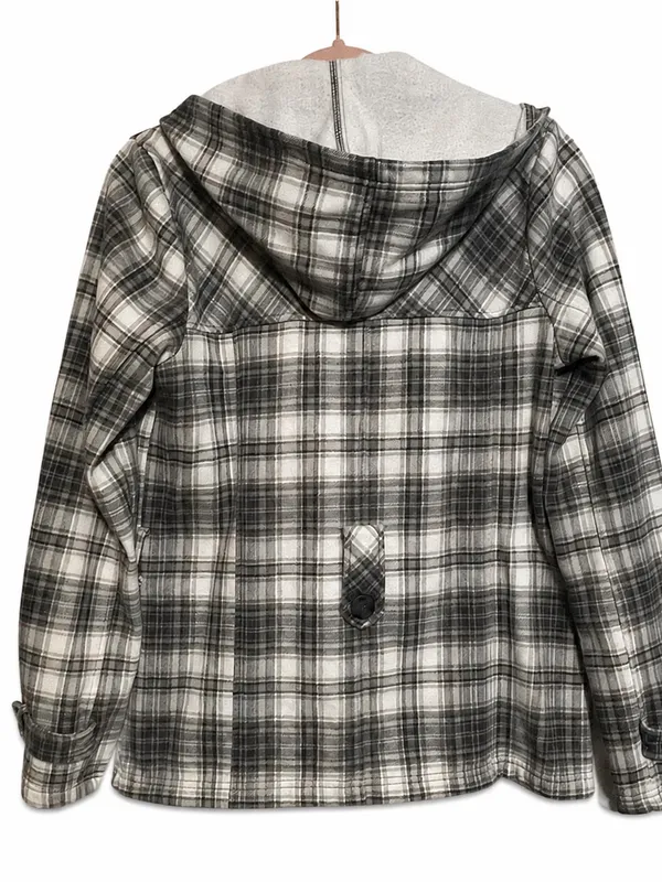 maurices Plaid Double Breasted Hooded Pea Coat Jacket Women's Size L - Image 8