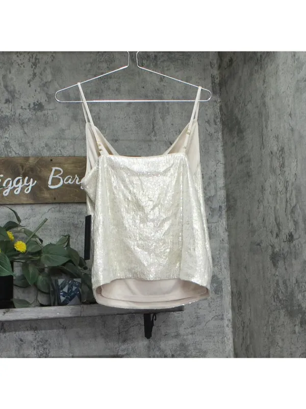 NWT Donna Karan Womens Metallic Sequin Embellished Camisole Cami Sand Brown M - Image 6