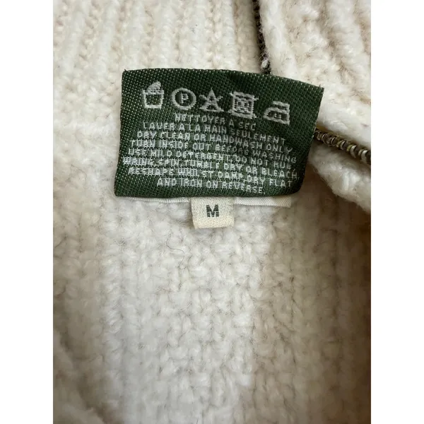 80s Carraig Donn Handknit Merino Wool Aran Zip Cropped Cardigan Sweater Cream M - Image 6