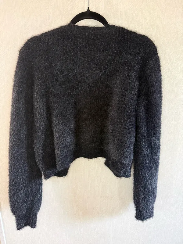 Lulus Black Fuzzy Eyelash Knit Cropped Open Front Cardigan Size Small - Image 5