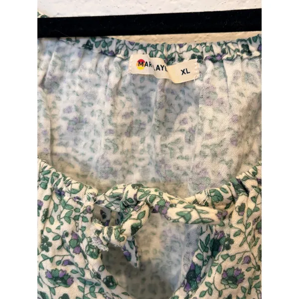 Marine Layer Tiana Double Cloth Cropped Floral Keyhole Tie Blouse XL - Image 6