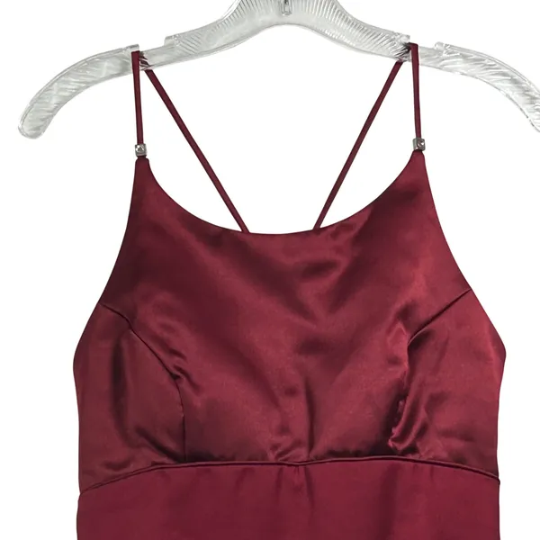 Alfred Angelo Burgundy Satin Open‎ Back Bow Maxi Dress Gown Prom Juniors 5/6 - Image 3