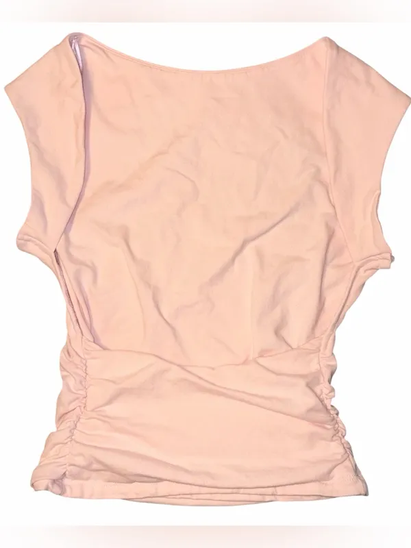 Garage SuperSoft Ruched Back Top Small Light Pink, Open Back Cap/Short Sleeve - Image 2