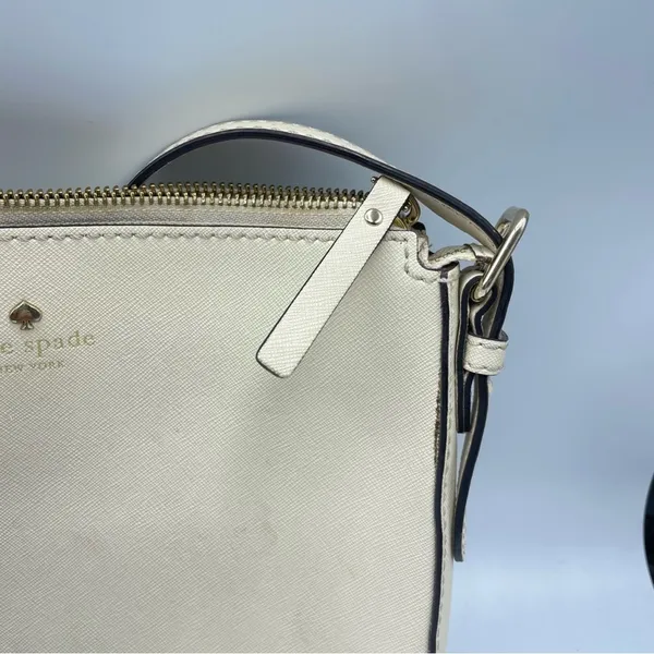 Kate Spade Cream Leather Square Crossbody Handbag Purse Medium Bag Classic - Image 15
