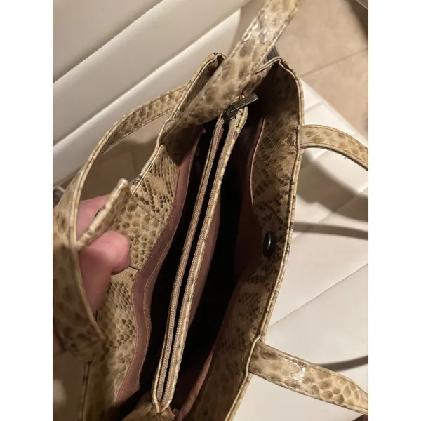 Esprit Faux Snakeskin Shoulder Bag‎ Tan Brown Animal Print Triple Compartment - Image 5