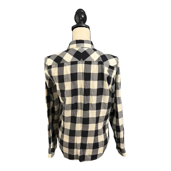Lauren Ralph Lauren Womens Black Cream Buffalo Plaid Ruffle Button Down Top Sz M - Image 4