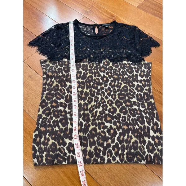 Ann Taylor Leopard Print Lace Yoke‎ Top Womens Brown Black Knit Sweater M - Image 8