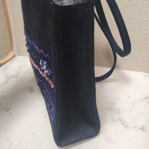 Vintage 90s Beaded Denim Shoulder Bag Blue - Image 4