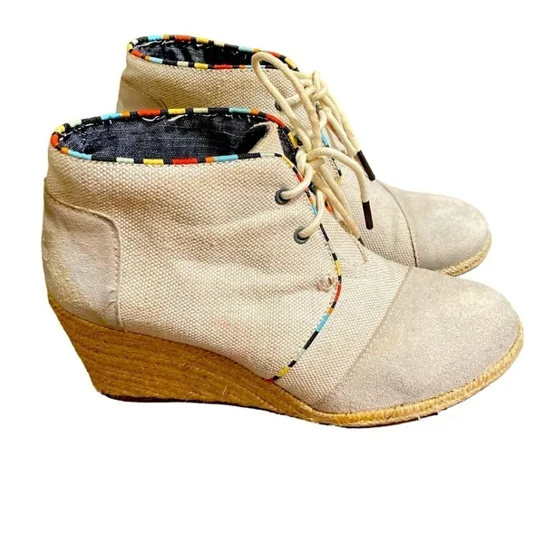 TOMS Desert Wedge Espadrille Canvas Shoes in Whisper - Size 8 - Image 3