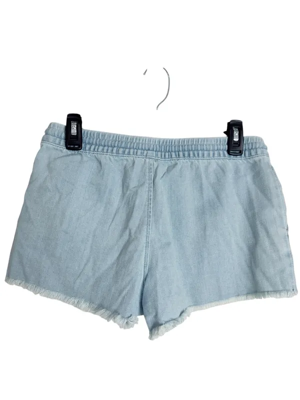 Aerie Light Wash Denim Elastic Waist Drawstring Stretch Shorts Raw Hem size S - Image 2