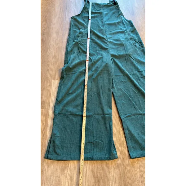 Green Corduroy Wide Leg Overalls XL Teal Ribbed Sleeveless Jumpsuit with Pockets - Image 8