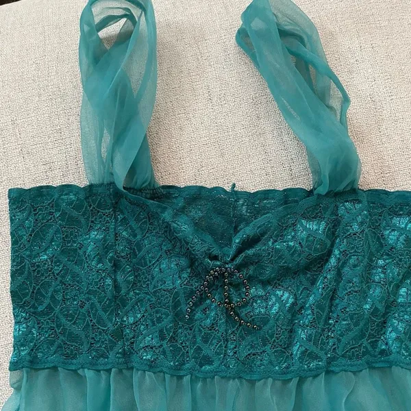 NWT 3pc Green Lingerie Set Teddy Panties Shirt Length Sheer Robe L - Image 9