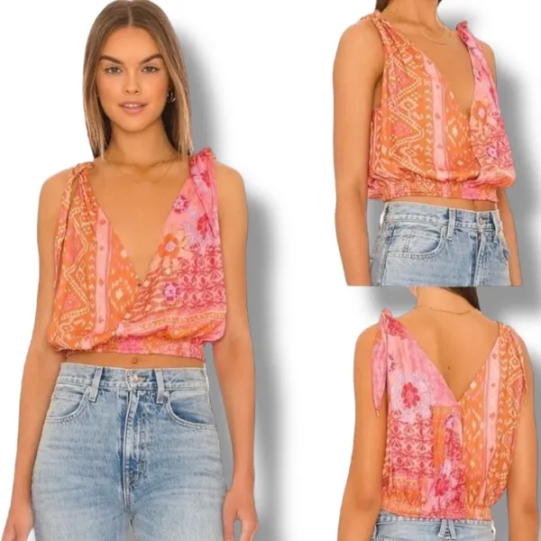 Free People Tied To You Tank Top in Lemonade color combo NEW size medium - Image 2