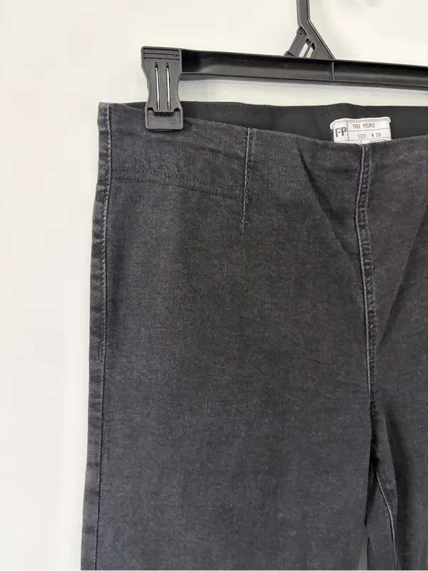 Free People We The Free Pull On Flare Wide Leg Raw Hem Bell Bottom Jeans Black - Image 3