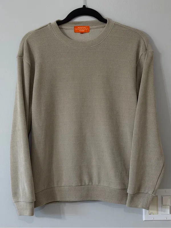 Negative Space Beige Ribbed Crewneck Sweatshirt Size S - Image 2