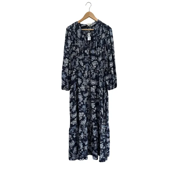 LOFT Paisley Bow Pocket Boho Maxi‎ Dress Blue NWT Size Large - Image 2