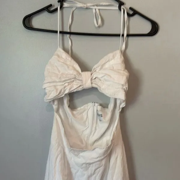 SNDYS Revolve White Jumpsuit Open Front Wide Leg Small 100% Cotton #1000 - Image 4