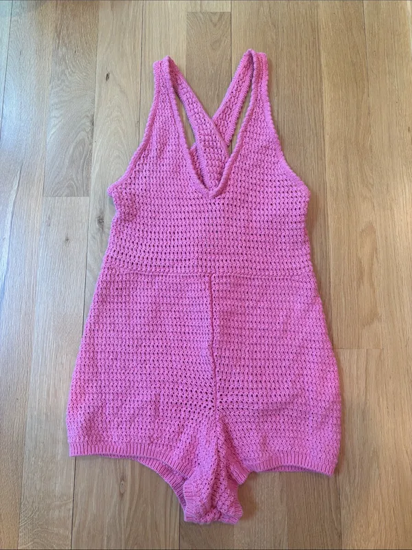 Free People Romper Clear Skies Pink Crochet Beach Size XS - Image 2