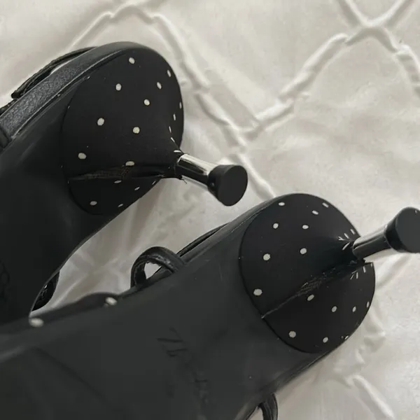 Zara Black & White Polka Dot Kitten Heel Sling back Shoes(Size 39) - Image 8