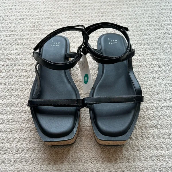 A New Day Black Nova Platform Cork Strappy Sandals Size 8 - Image 10