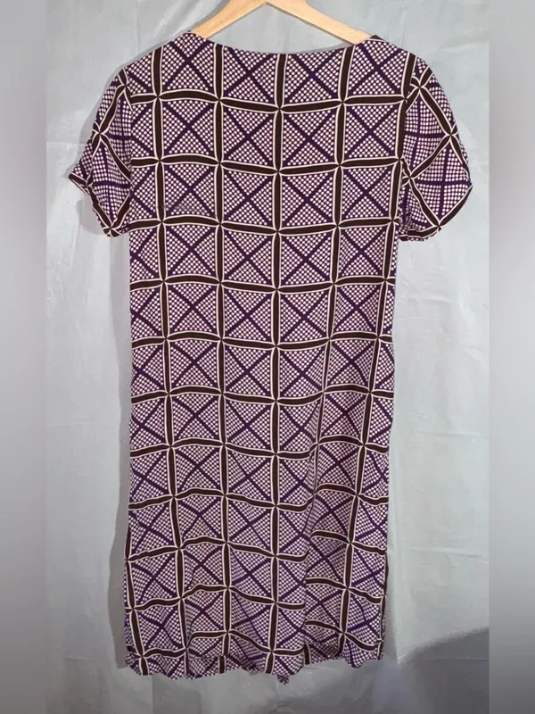 J. Crew Dress Sz 6 Purple Brown‎ Geometric Print 100% Silk Luxury Polka Dot Midi - Image 3