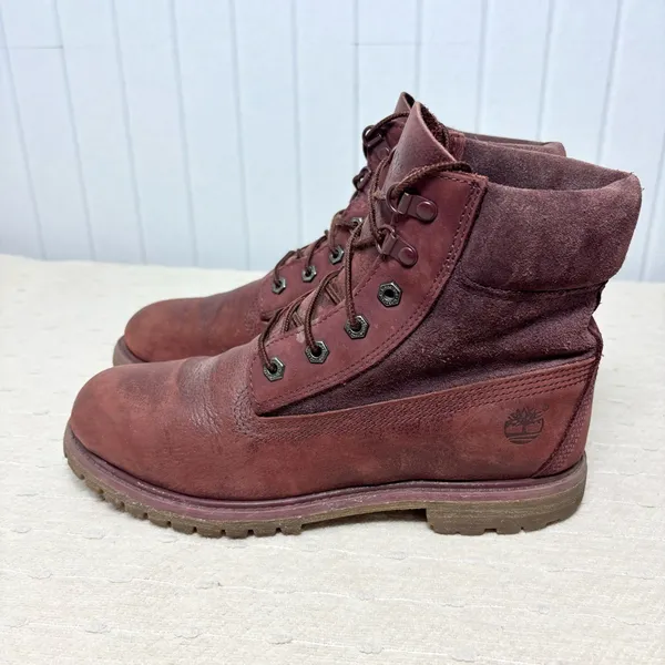 Timberland‎ Premium Dark Red Burgundy Nubuck Waterproof Classic Boots Womens 9.5 - Image 5
