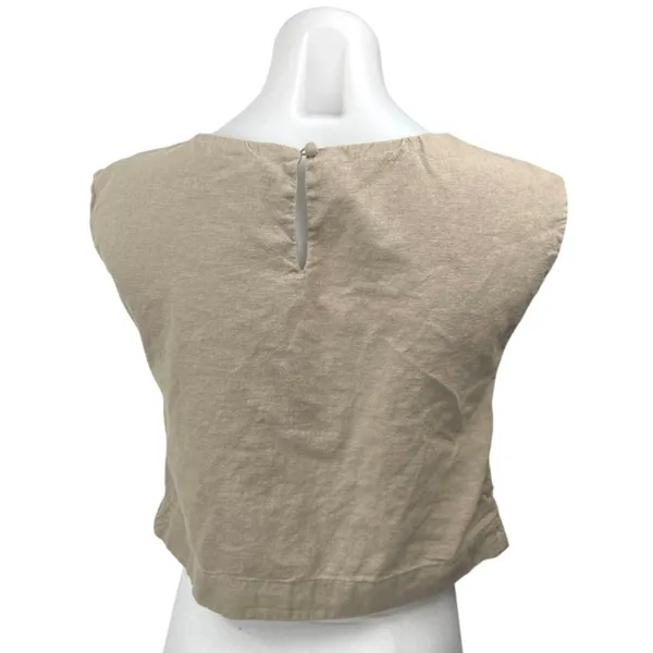 Abercrombie & Fitch Beige Linen Sleeveless Crop Tank Tee T-Shirt Top Size XS - Image 3