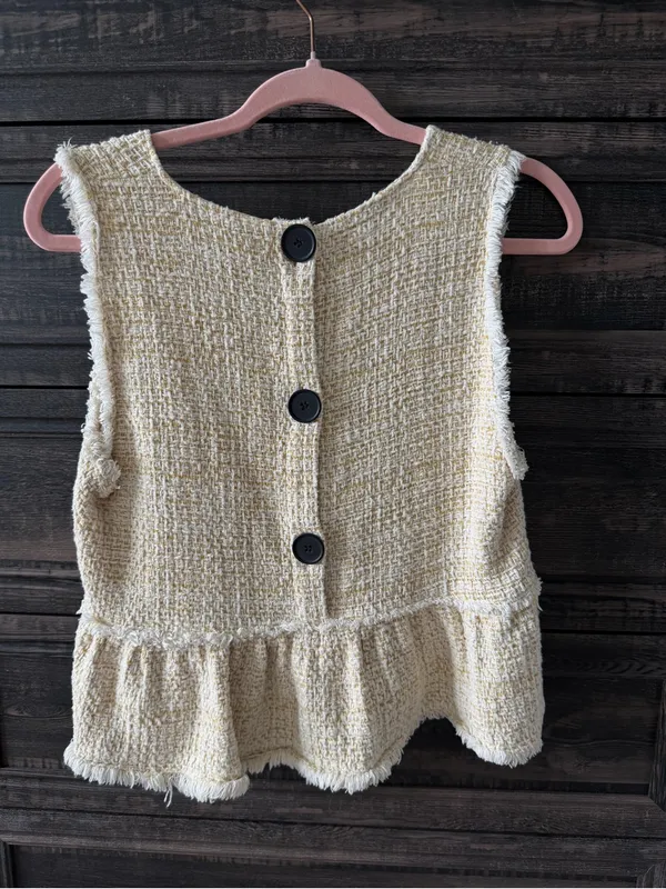 Zara Cream Textured V-Neck Peplum Tank - Image 3
