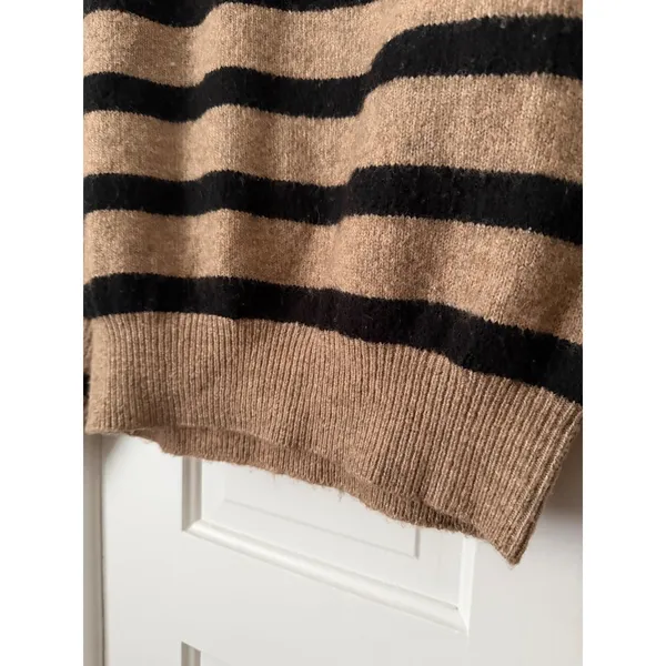 Mango MNG Striped Raglan Knit Sweater Camel Black Crew Neck Relaxed Fit XS - Image 14