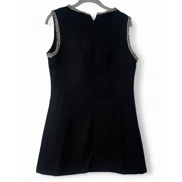 Boutique | M | Classic Mini Dress Quiet Luxury Sleeveless Button Front Tweed - Image 3